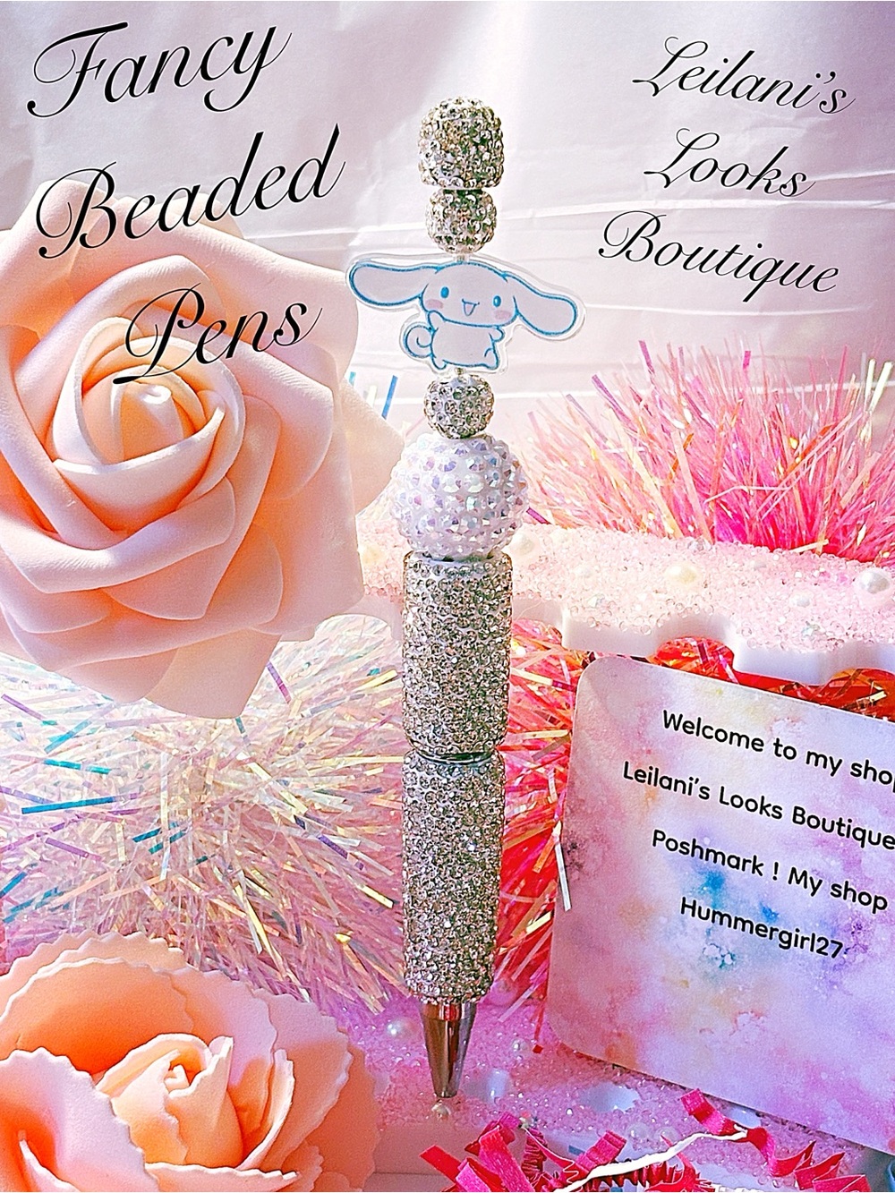 Fancy beaded Pen/gifts/cinnamon roll/hello kitty friends/white beads/